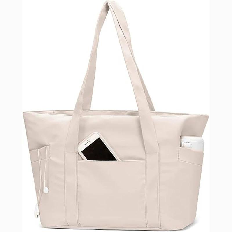 

Women s Solid Color Large Capacity Tote Bag Durable Shoulder Handbag for Work, Travel & Daily Commute бежевый