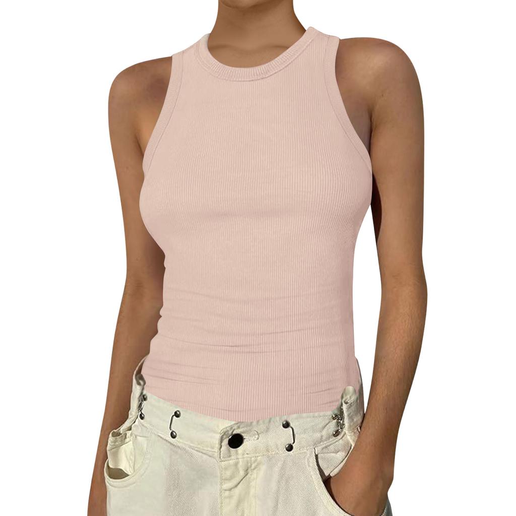 Damen Sommer Mode Lässig Farbe Rundhals Ärmellos Oberteil Enges Tanktop