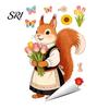 Renters Window Sticker Spring Fox Clings Cartoon Flowers Butterflies Glass Non-glue Decoration Removable Cute Animal Decals for Home Office Shop Decor