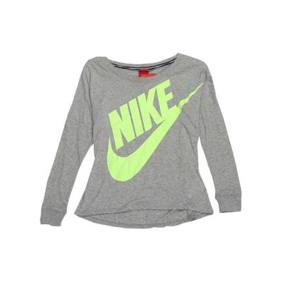 Swoosh Boat Neck Fluorescent Print Large Logo Long Sleeve T-Shirt Women T-Shirts Gray 545464-064