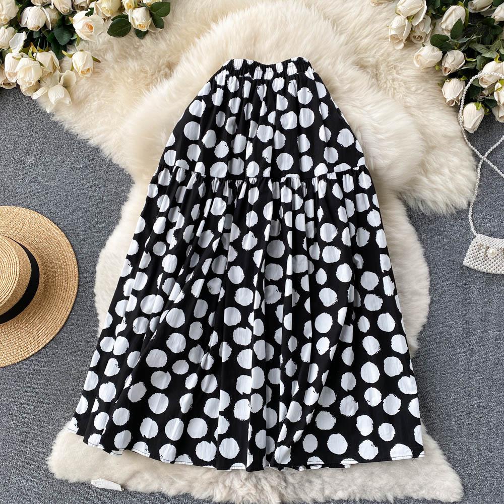 Fashion Polka Dot Elastic Waist Skirt Women's Summer Loose Temperament Large Swing A-Line Skirt Umbrella Skirt