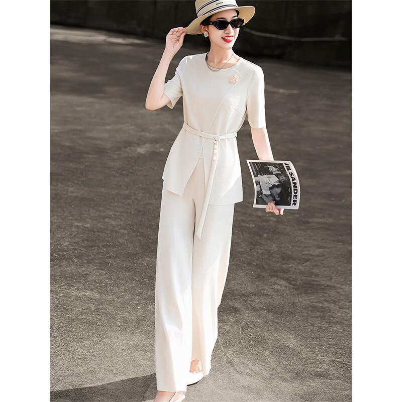 Elegantes Damen-Hosenanzug-Set mit kurzen Ärmeln und weitem Bein