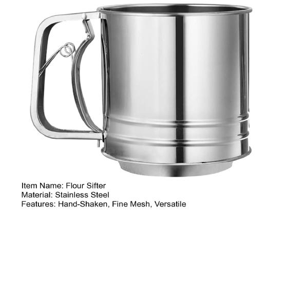 Przesiewacz do mąki z korbką ręczną, Sito do mąki z drobną siatką, Przesiewacz do pieczenia mąki, Wszechstronne narzędzie do gładkiego przesiewania mąki do cukru, kakao i przypraw