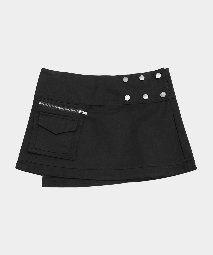 PLACE STUDIO Studded Double Pocket Zipper Point Slit Layered Mini Skirt _2 Colors