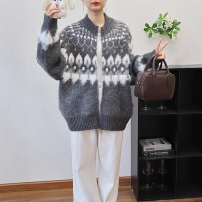 Autumn and Winter New Loose Splicing Imitation Mink Velvet Knitted Cardigan Zipper Lazy Wind Sweater Jacket Women