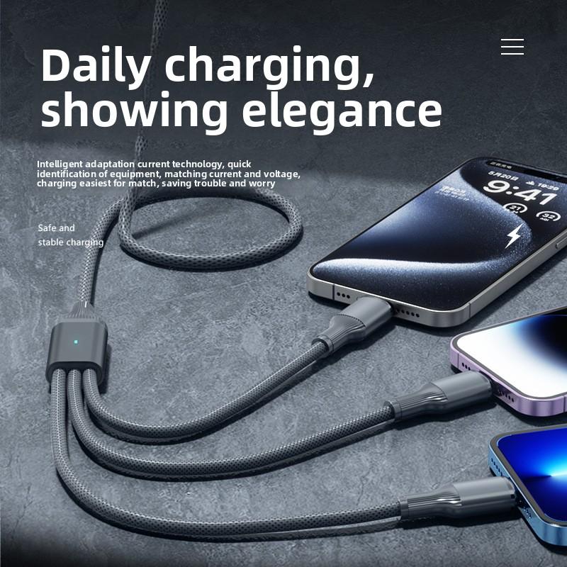 3 In 1 100w Roman Fast Charging Cable Type C Usb Micro For Iphone Samsung Huawei Xiaomi Pilot Lamp Charger Usb C