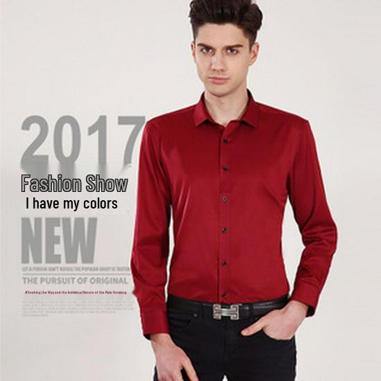 Pánská večerní košile s dlouhým rukávem, vlaštovkovým límcem a jednobarevným provedením pro svatby a fotoateliéry