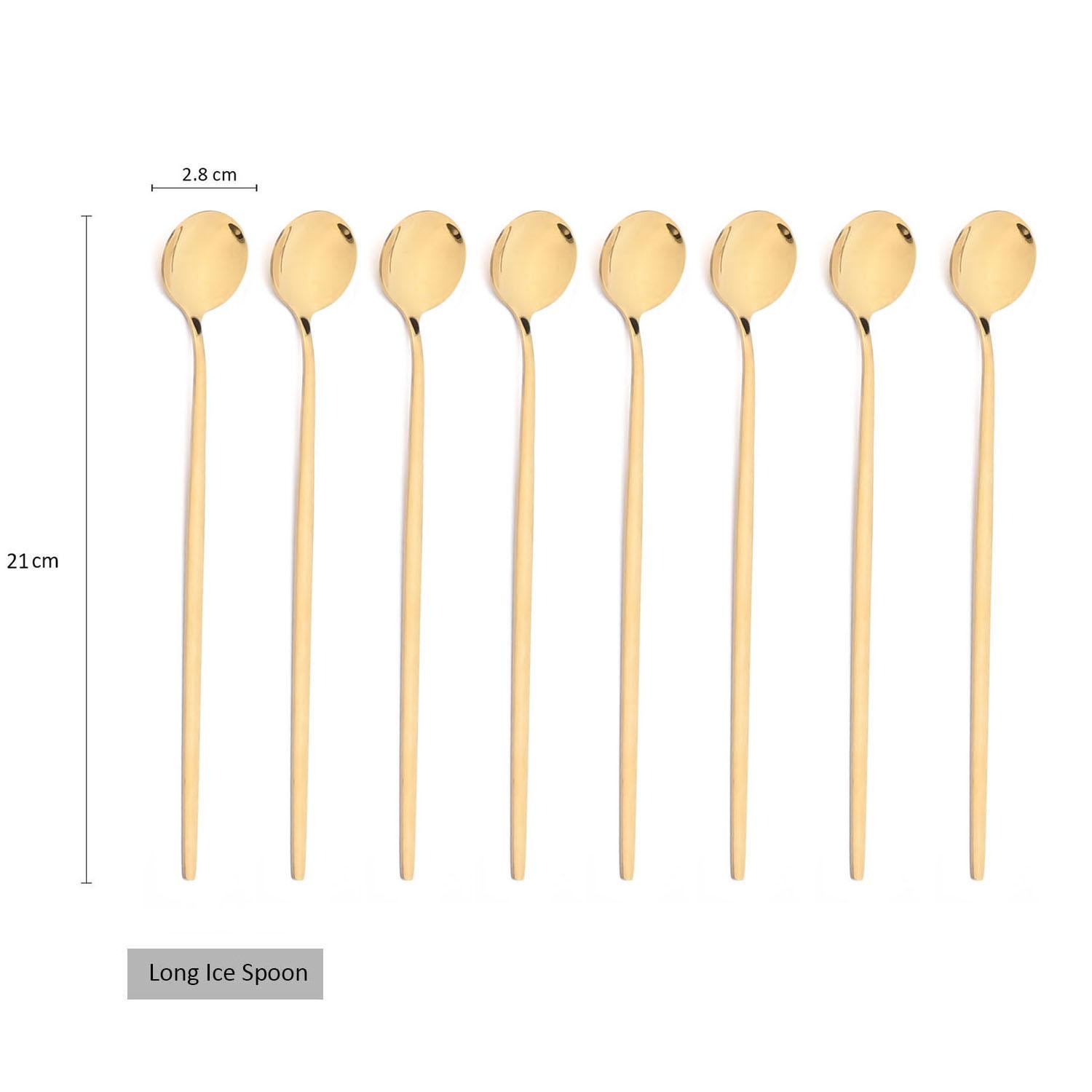 

8 шт., ложка для льда с длинной ручкой, ложка для кофе, чая, размешивания, нержавеющая сталь, черное золото, набор столовых приборов, посуда, кухонный набор столовых приборов золотой
