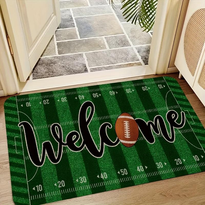 Football Pitch Pattern Doormat, Polyester Flannel Non-Slip Machine Washable Rug for Indoor Outdoor Multi-Room Entryway Decor