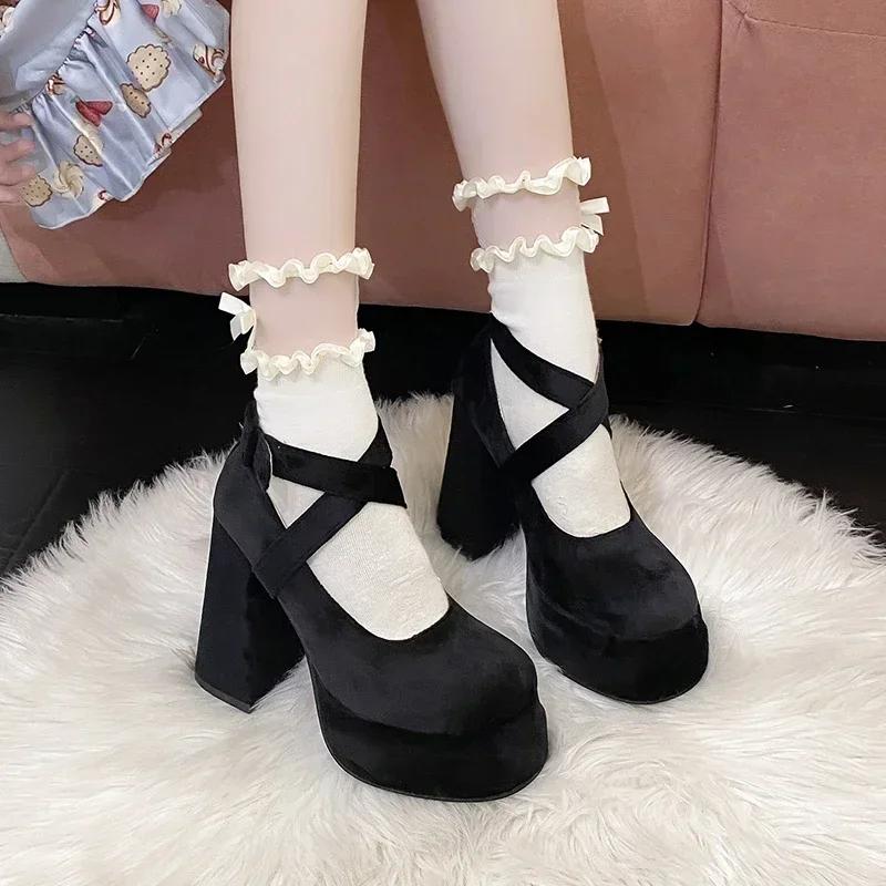 Women Shoes Fashion Mary Janes Shoes High Heel Platform Shoes Luxury Suede Leather Pumps Elegant Lolita Shoe Party Dresses Shoe