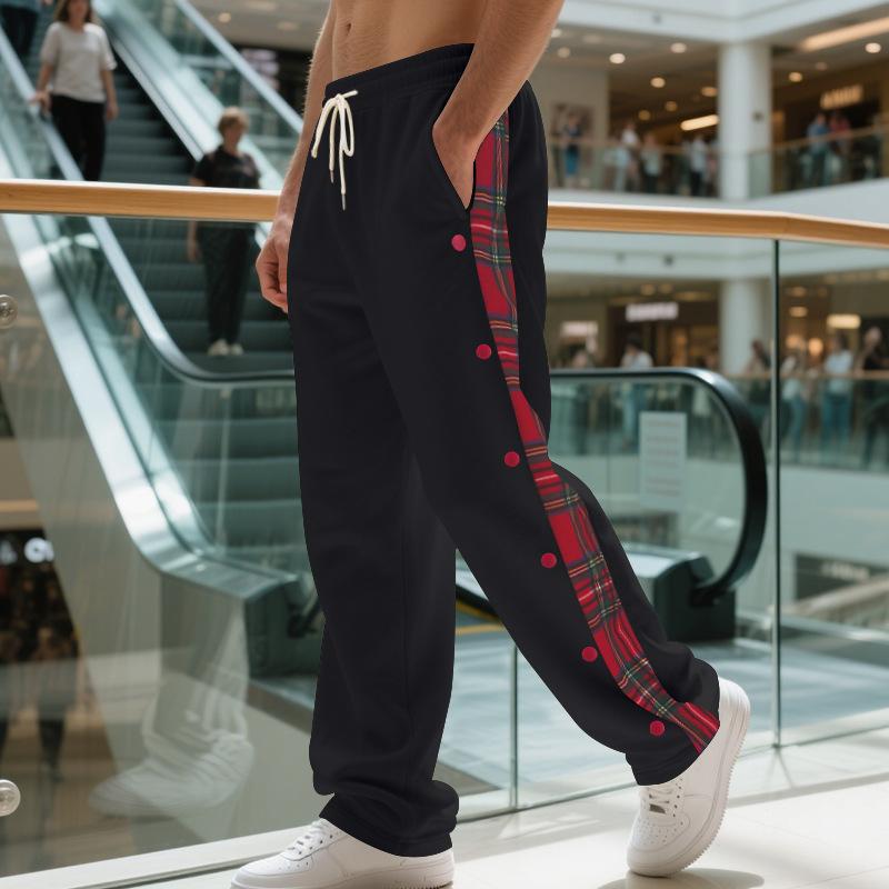 Autumn and Winter Men's Casual Pants High Street Heavyweight Loose Simple Splicing Casual Sports Button Sweatpants Men