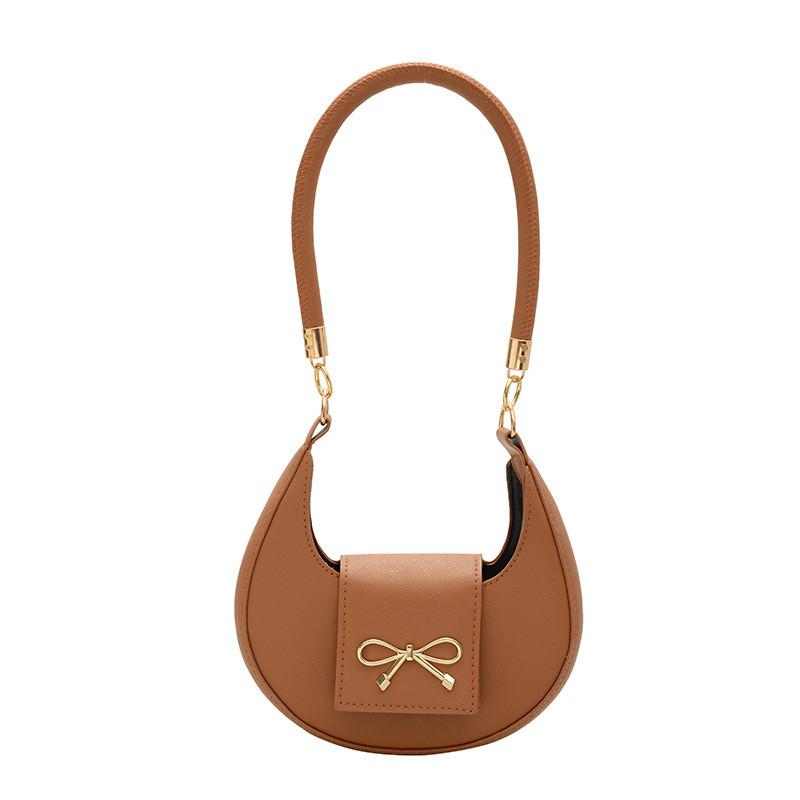 

Color Solid Simple Gold Bow Decoration Women Casual Shoulder Bag For Use Daily YellowBrown