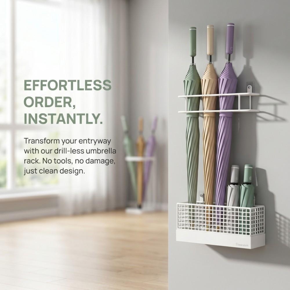 Metal Umbrella Holder Wall-Mounted Umbrella Organizer Space Saving Umbrella Stand Hotel