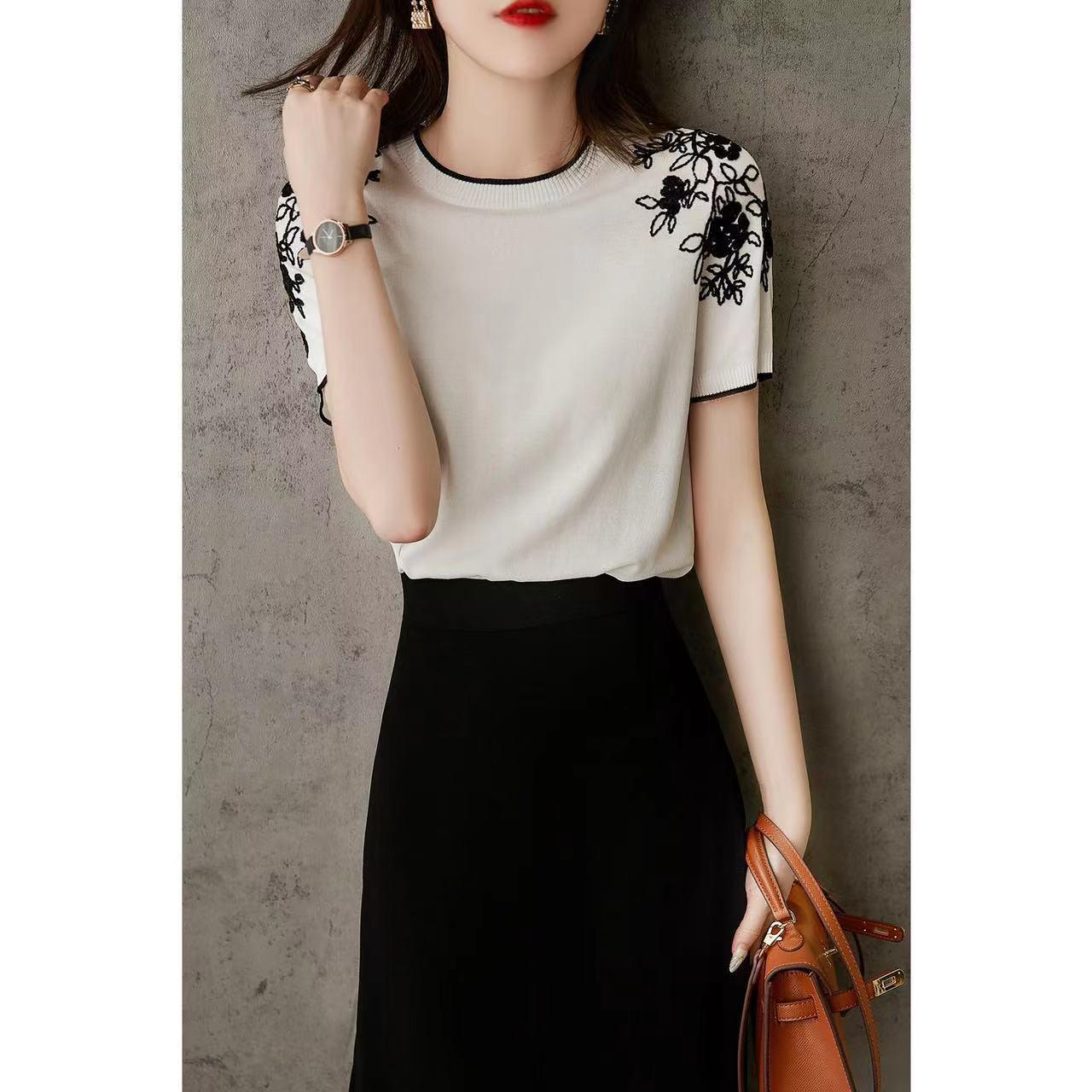 

Повседневный вязаный пуловер с круглым вырезом, с вышивкой крючком, для лета ELZY44115 XXL белый