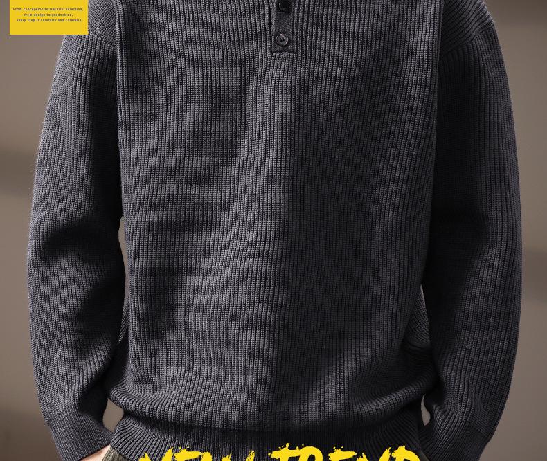 Men's Winter Heavyweight Henley Collar Retro Knit Sweater