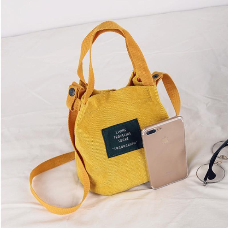 Retro Corduroy Canvas Simple Solid Color Literary Shoulder Original Bucket Cloth Bag