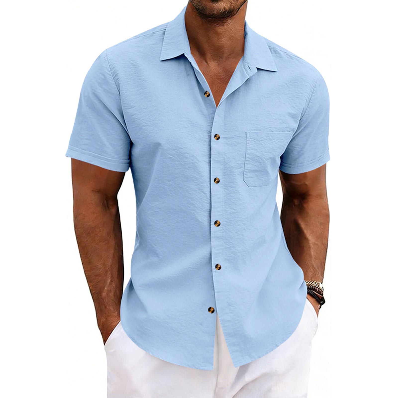 

Men s Summer Loose Collar Button-Up Top Men s Casual Beach Short-Sleeve Shirt XXL