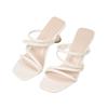 Black Thin Strap High Heel Women 2025 New Medium Heel Cool Slippers Women Wear Sexy One-word Strap Women's Shoes
