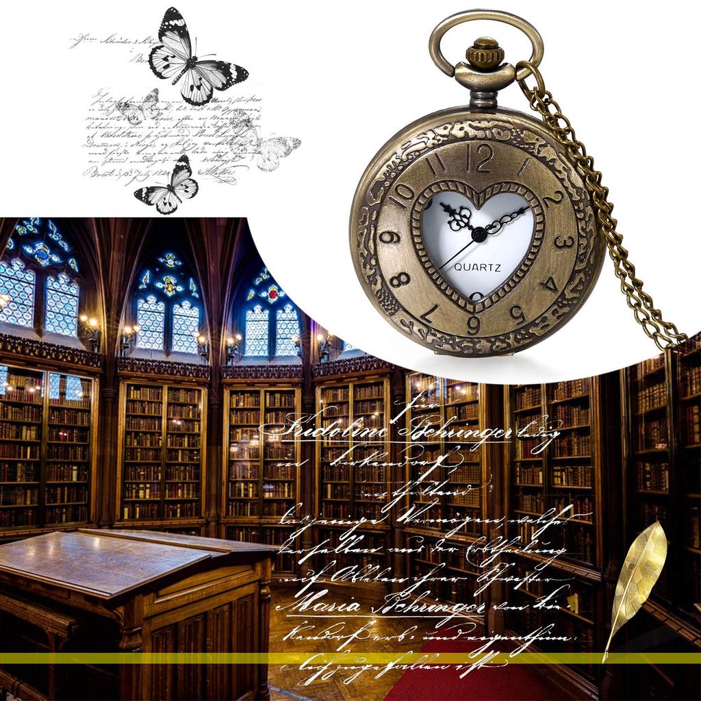 JewelryWe Taschenuhr, Skelett-Herz-Anhänger, Antik-Stil, Retro-Taschenuhr, Anhänger, Halskette, Uhr, geeignet für Damen und Herren, Cosplay