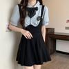 Plus Size Fishbone A-Line Strap Skirt and College Style Shirt Set - Slimming JK Design