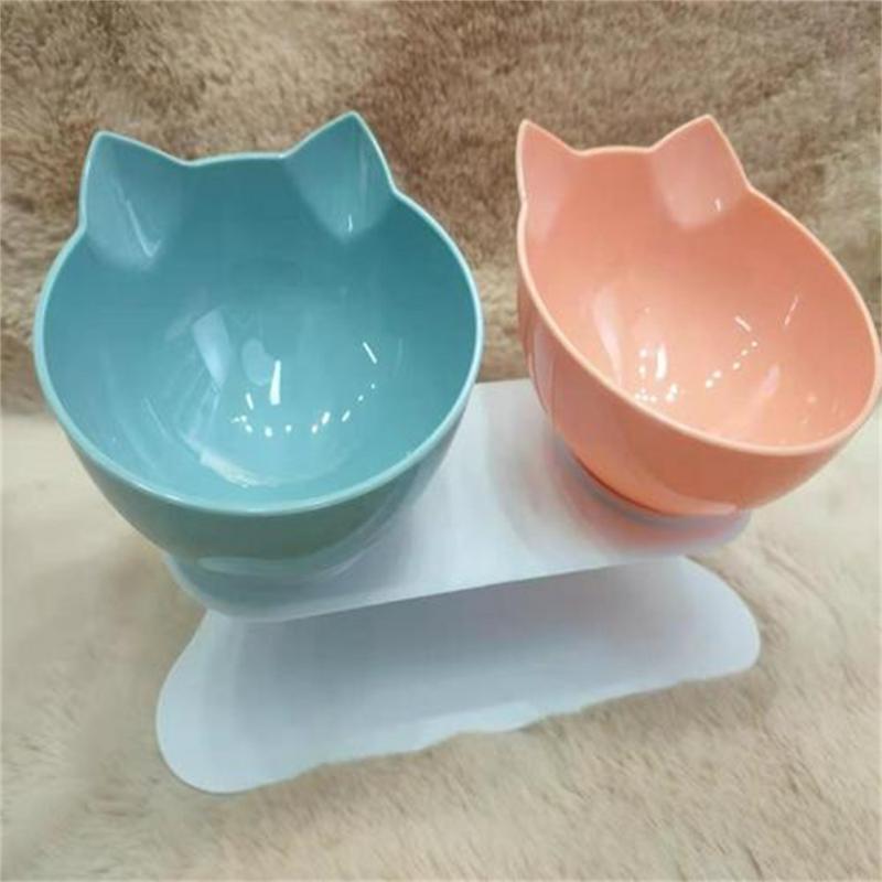 Cat Bowl Transparent Double Bowl Cat Food Bowl Water Bowl Basin Bowl Rack Dog Bowl Dog Food Basin Oblique Mouth Spine