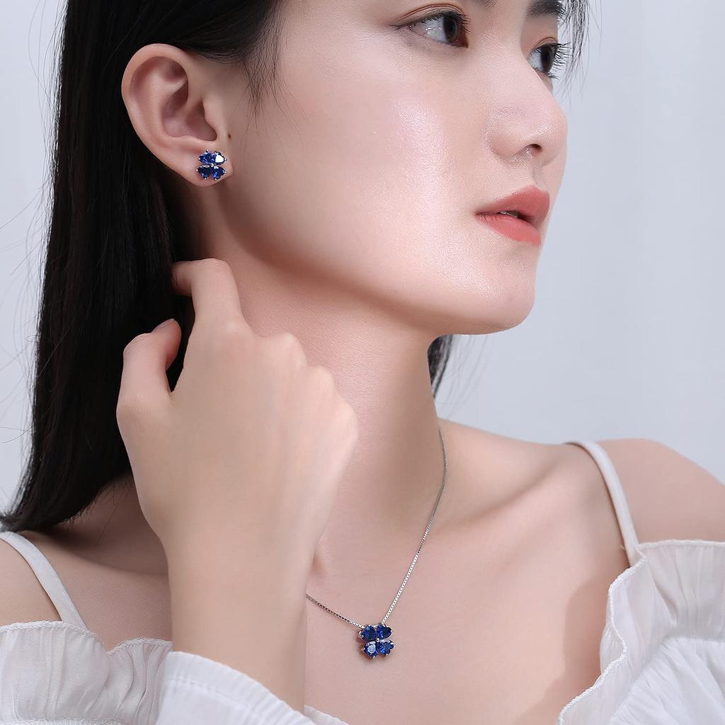 I Love September 925 Sterling Silver Ladies Silver Ladies Stud Gift [JIANGXIN] You, Four-leaf Clover, Birthstone, Sapphire, Earrings, Hypoallergenic,
