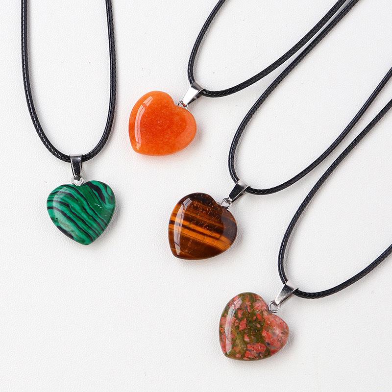 Natural Crystal Agate Heart Pendant Sweater Chain, 20mm Gemstone.