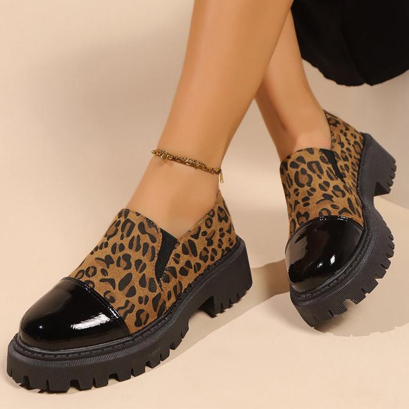 Fashion All Match Retro Leopard Loafers Shoes Women Spring Autumn Faux Suede Platform Mid Heel Pumps Woman Round Toe Casual Shoes Mejur