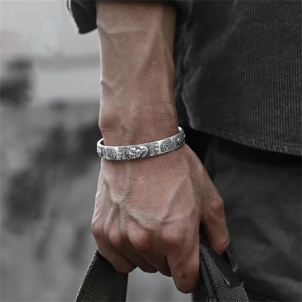 Argento Thai Trasferimento Ricchezza Pixiu Moneta di Rame Sutra del Cuore Bracciale Per Uomini Donne Moda Nuovi Gioielli Regalo Festa