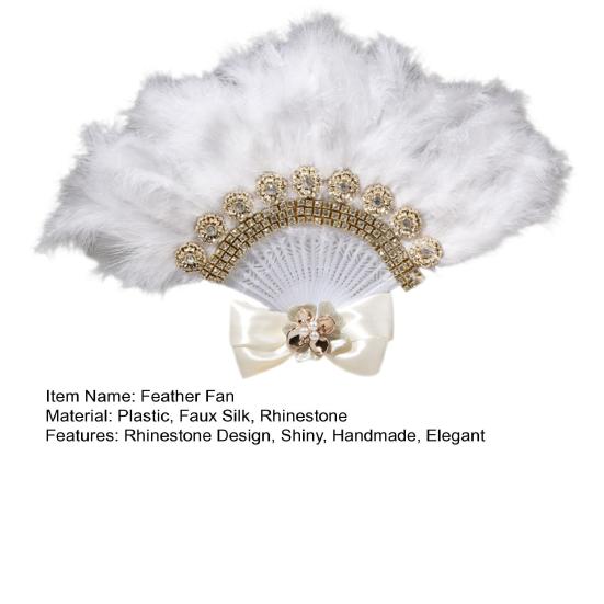Fjærvifte Rhinestone Elegant Håndlaget Brud Håndholdt Vifte Sceneopptreden Dekorasjon Fotorekvisitt