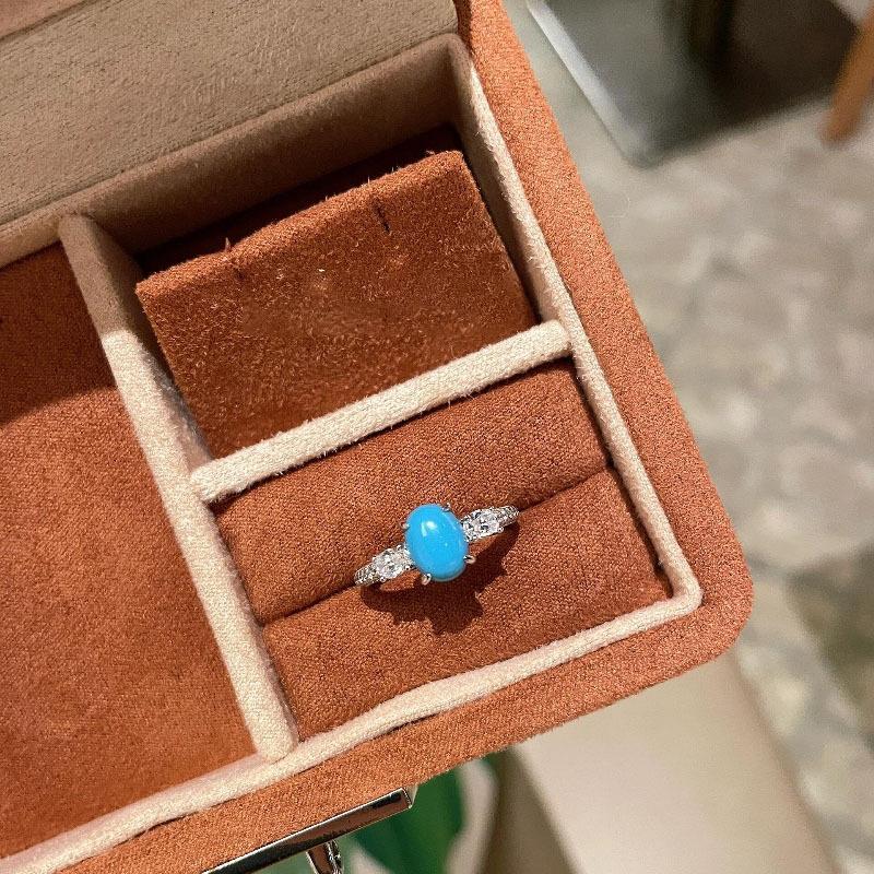 Retro High-End Oval Set Four Claw Turquoise Rings For Women Light Luxury   Blue Ring Suitable For Daily Jewelry Gifts
