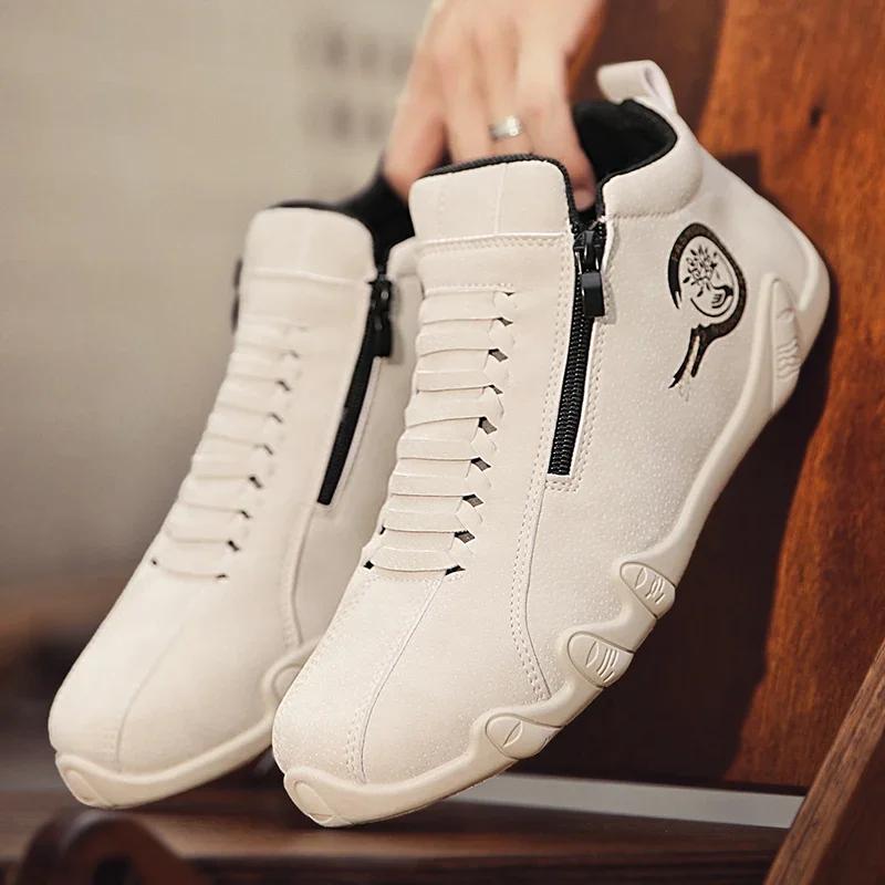 2025 Men's Casual Shoes Side Zipper Short Boots Versatile Flat Bottom