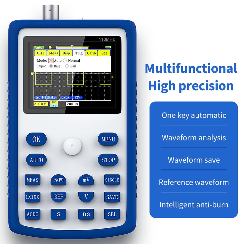 FNIRSI-1C15 2.4 Inch Screen Handheld Portable Digital Oscilloscope 500MS/S Sampling Rate with 110MHz Bandwidth 1KHz/3.3V