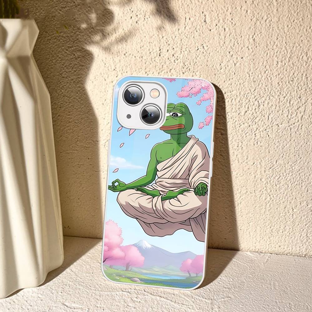 P-Pepes The Frog Face Cartoon Tempered Glass For Iphone 14 13 12 11 Pro Mini XS MAX 14Plus X XS XR Fundas