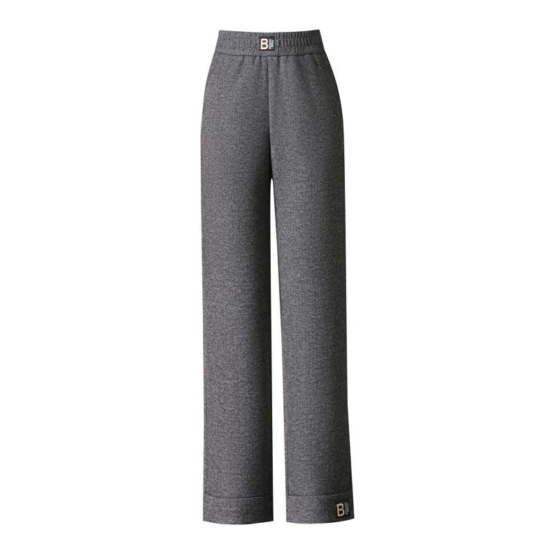 2024 Autumn/Winter High-Waisted Wool Slimming Straight-Leg Cropped Warm Pants for Middle-Aged Women