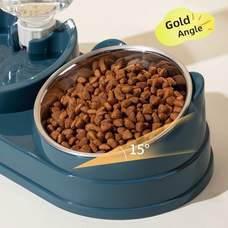 Pet Feeder Food and Water Bowls Cat Double Bowls Anti-overturning Neck Protection Dog Automatic Food Bowl Water Dispenser