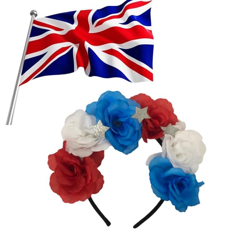 Das Platin-Jubiläum der Königin Rot Weiß Blau Blume Haarschmuck Krone Feiern Sie stilvoll!