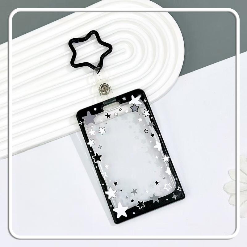 Star Sliding Cover Card Holder Transparent Portable Id Protector Kpop Photocard Photo Case Student School Card Bus Card Holder