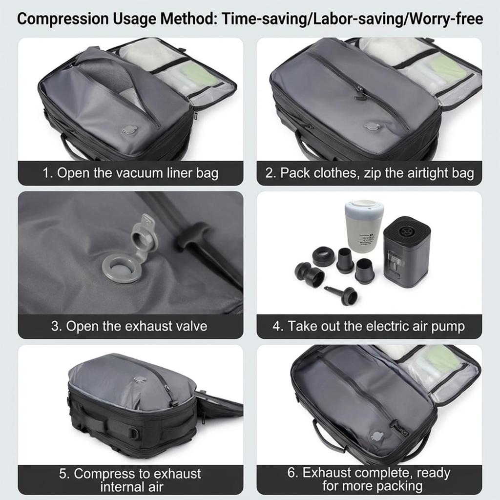[Denash] Vacuum Compression Backpack with Travel Pump, Large Carry-on Size, Air Backpack for Men, Expandable 36-55L Large Capacity, Wet & Dry