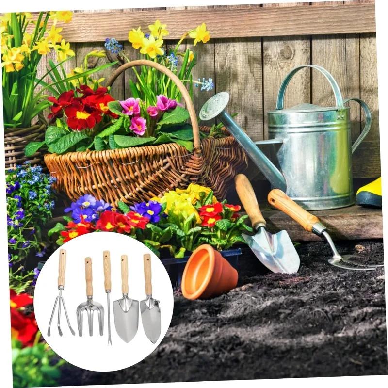 Planting Spades 5pcs Children's Gardening Tools Garden Shovel Rake Spade Set with Wooden Handle for Potted Outdoor Planting Tool