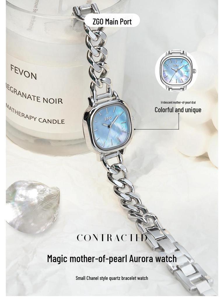 Zhenggang ZGO Damen Leichte Luxus Quadratische Uhr - Perlmutt Armbandstil