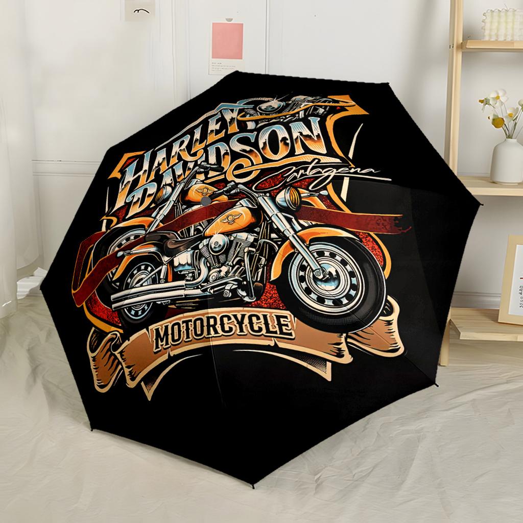 Black Motorcycle Design Automatic Umbrella Sturdy 8-Rib Shaft Durable Plastic & Iron All-Season Umbrella for Travel Outdoor Accessory Spiritual Gift