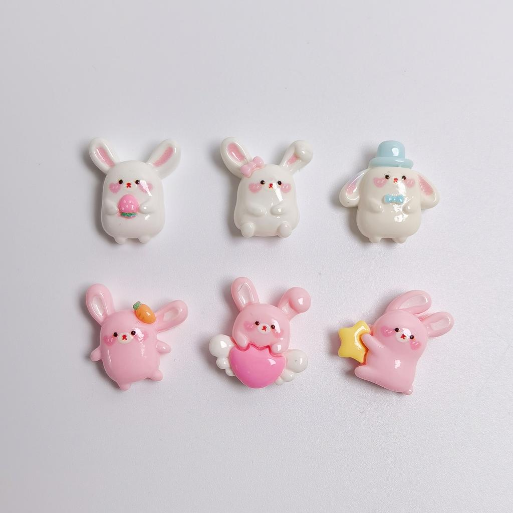Assorted Resin Rabbit Theme Flatback Cabochons 100Pcs/Bag 15*18MM Mini Rabbit Embellishments for Scrapbooking Holiday Card Decor