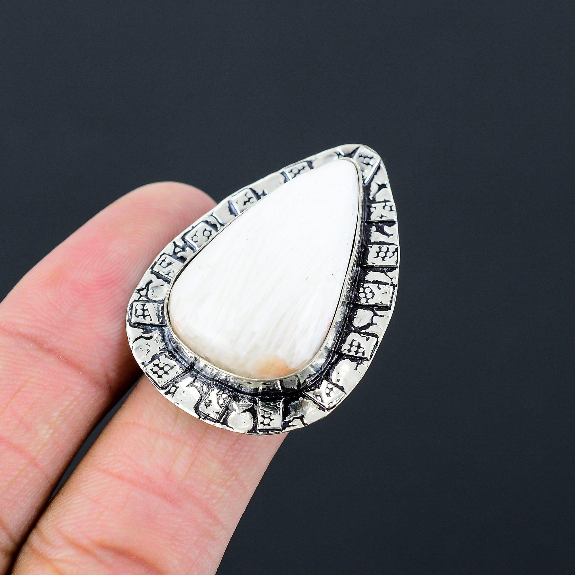 Mothers day Sale Natural Scolecite Sterling Silver Boho Stackable Ring Size 7.5 7.5