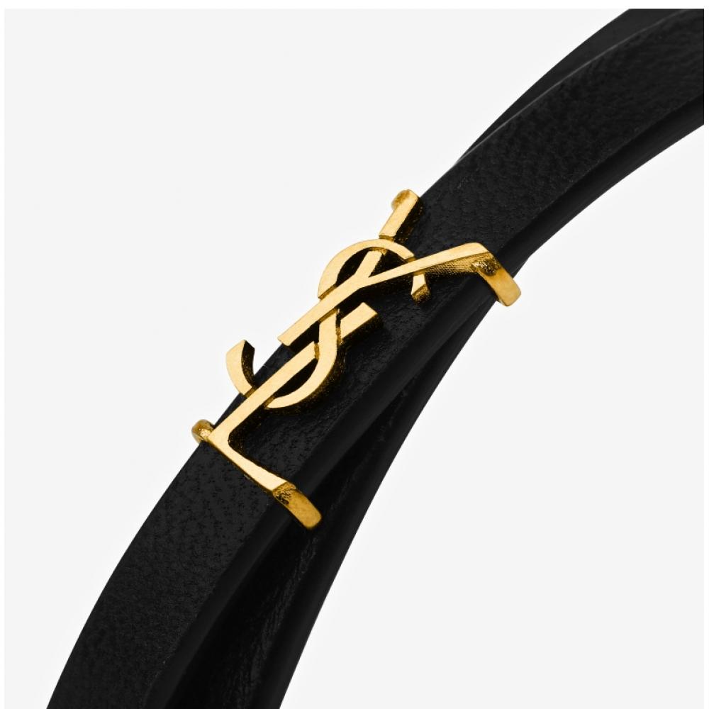 Saint Laurent Cassandra Monogram Opium Gold Double Wrap Slim Leather Bracelet 745602 Bl40j 1000