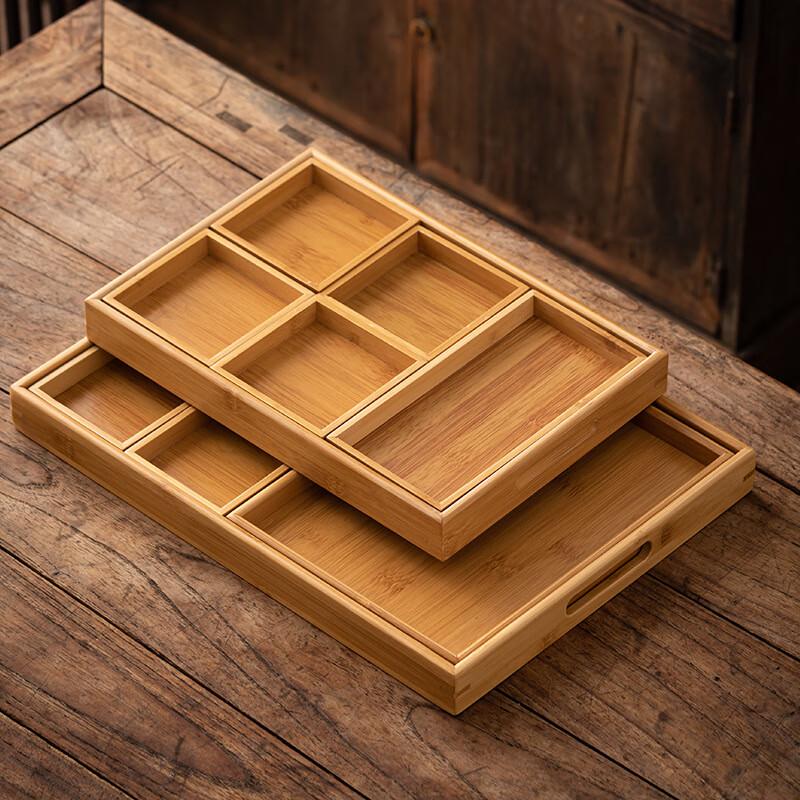 Japanese Style Rectangular Bamboo Multi-Compartment Snack Tray