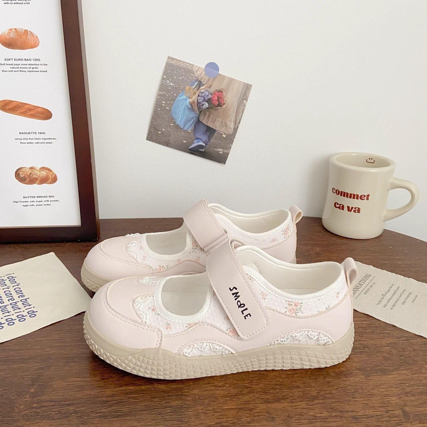 

2025 new summer Velcro platform sandals women s hollow mesh niche breathable student white shoes board shoes 40 розовый