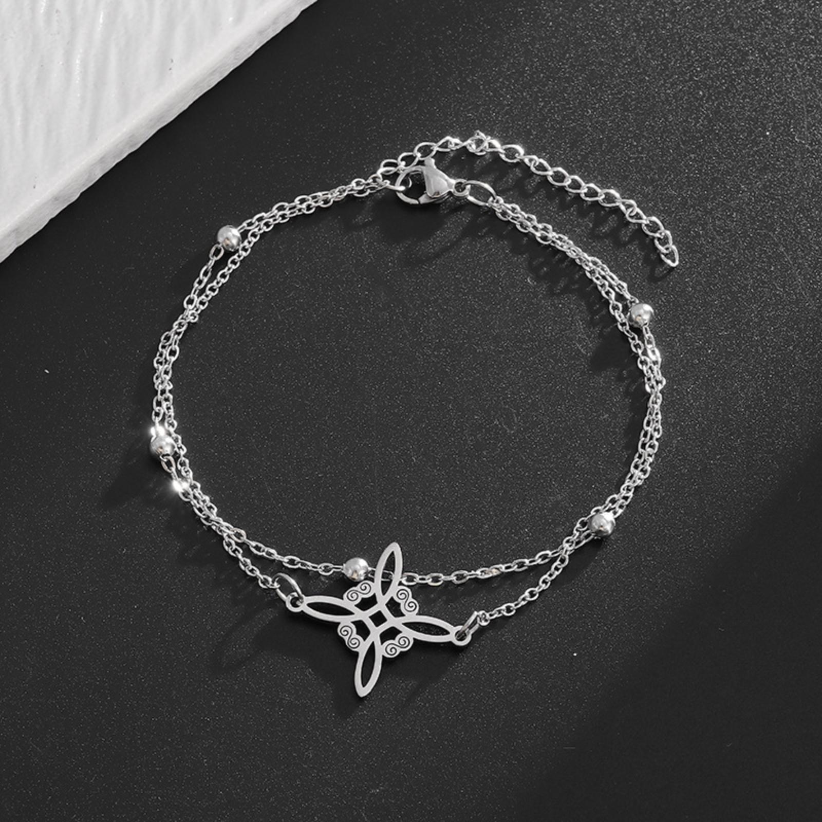 Double Layer Chain Witch Knot Bracelet for Women Men Amulet Stainless Steel Jewelry Fashion Accessory