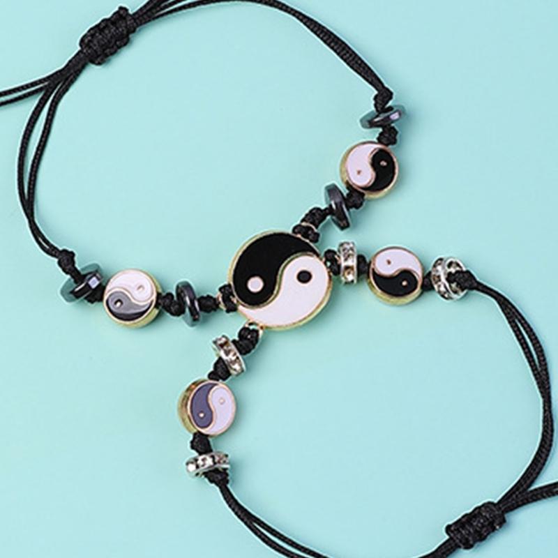 2X Matching Yin Yang Tai for Chi Bracelet Set Hand Woven Adjustable Bracelets for Creative Jewelry Gift for Relatives Lo