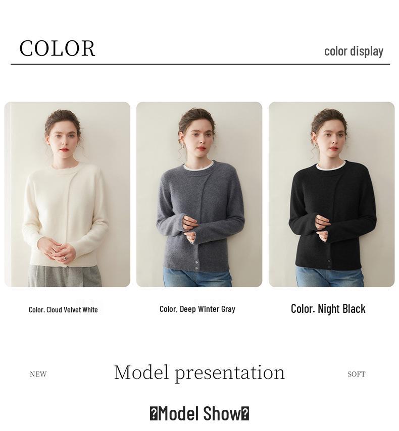 New Women's Cashmere Knit Sweater: Solid Color, Loose Fit, Slimming Round Neck - Perfect for Winter Base Layer